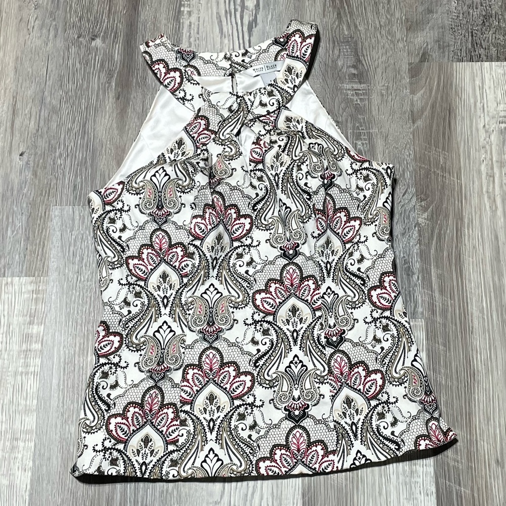 WHBM NWL Large Structured Halter Top Keyhole Ivory Print